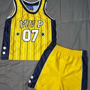 Vintage Cradle Togs‎ Infant Basketball Set 18M MVP 07 Jersey Shorts Yellow Blue